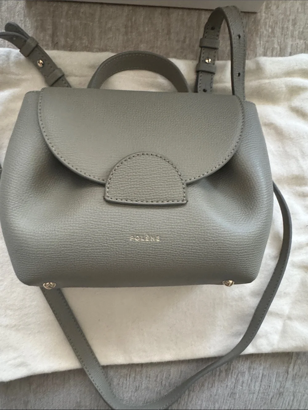 Polène Taupe Leather Mini Satchel with Top Handle